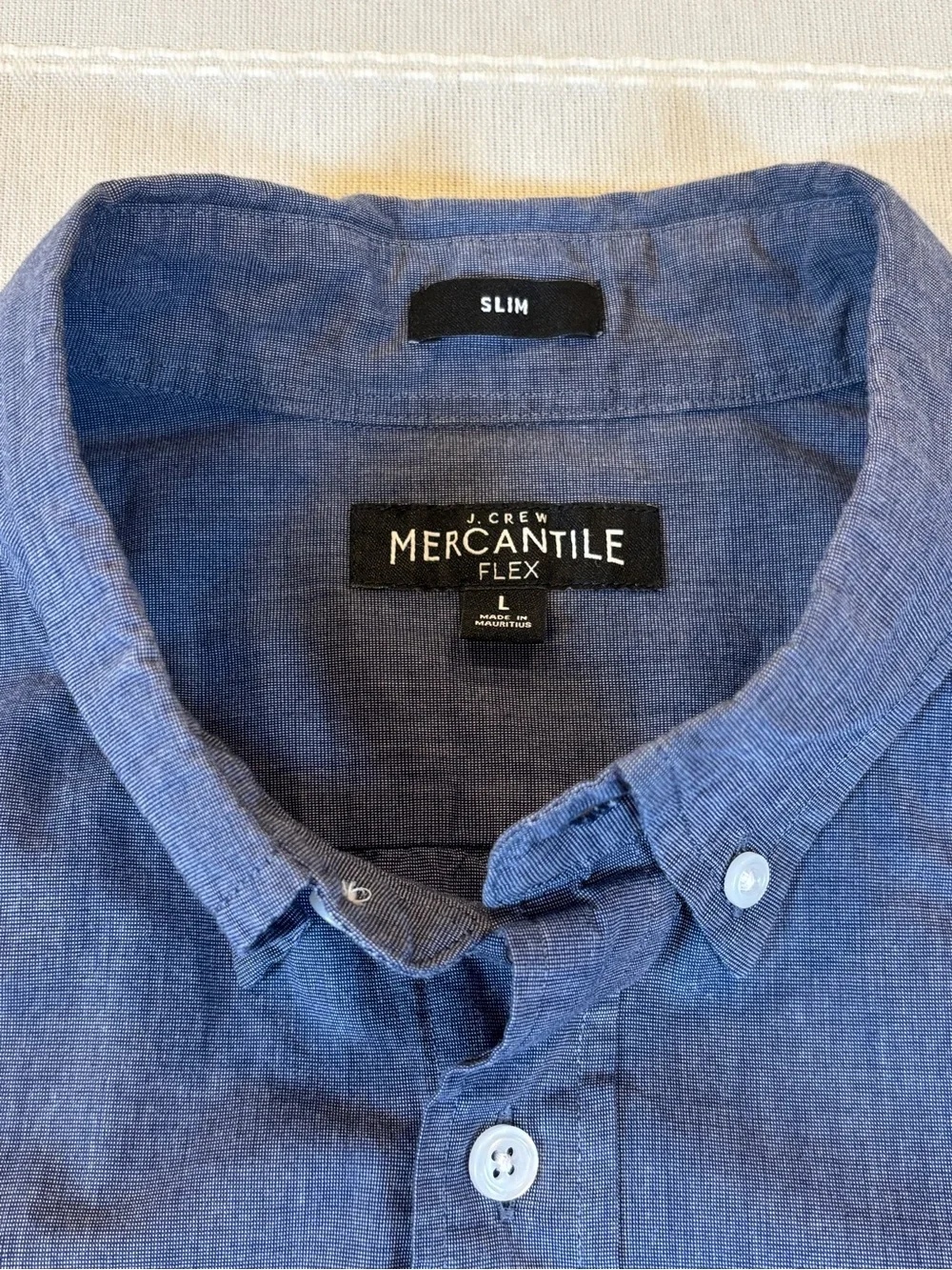 J.Crew Mercantile‎ Flex Slim Fit Button Down Shirt Men’s L Blue Stretch Oxford